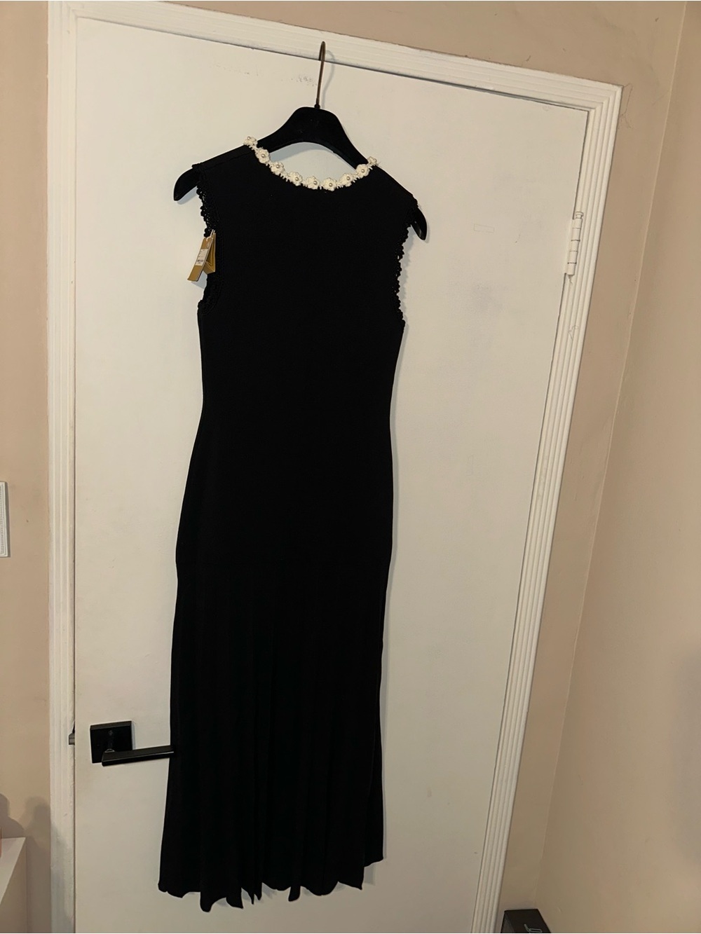 SANDRO Scalloped-Trim Knitted Black & White Floral Detail Maxi Dress Size 34 - Picture 10 of 13